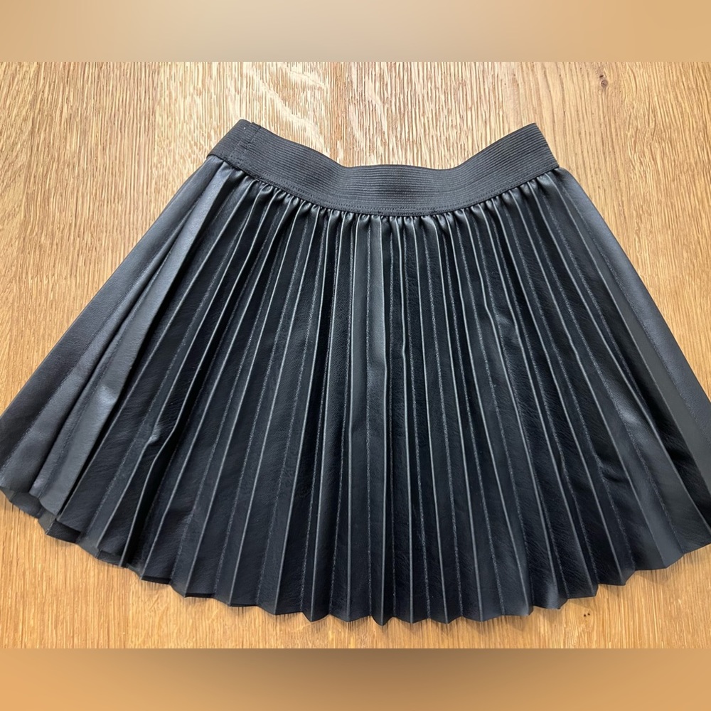 Faux Leather Black Pleated Skirt